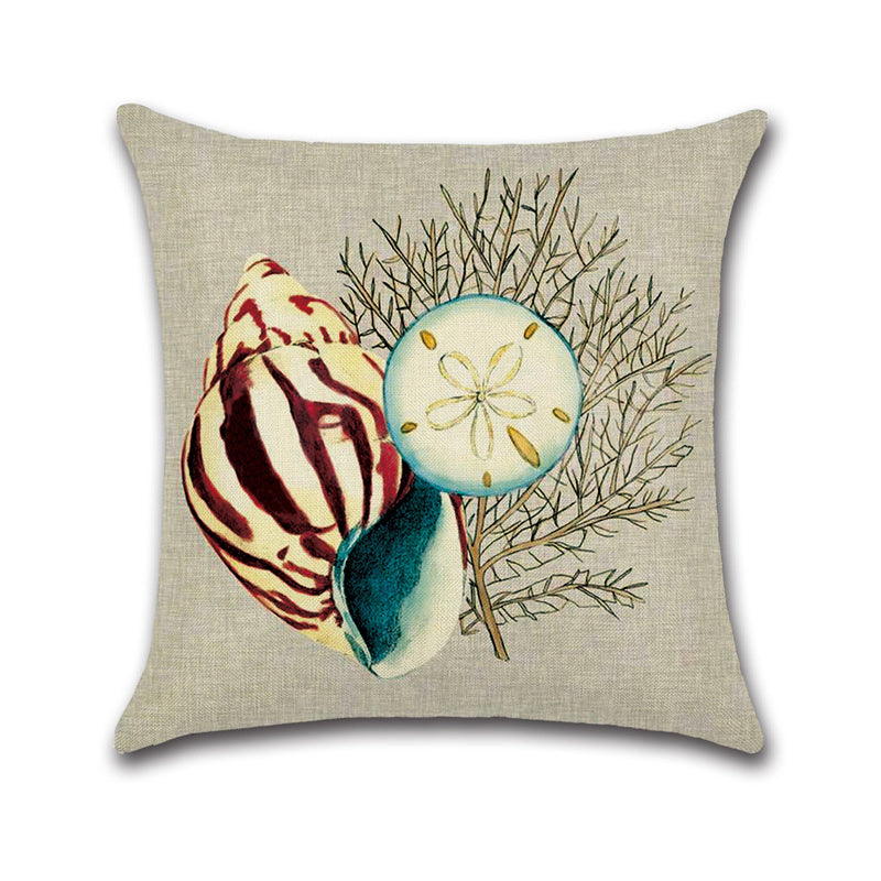 Sea Snail Printed Cotton Linen Cushion Cover Concise Beach Style Square Home Decor Sofa Pillow Case