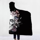 Halloween Wearable Hooded Blanket Thickened Double Plush Digital Printing Skeleton Pattern Blankets