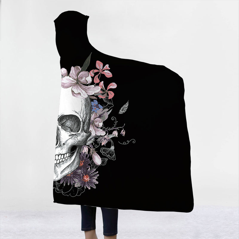 Halloween Wearable Hooded Blanket Thickened Double Plush Digital Printing Skeleton Pattern Blankets