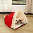 Christmas Hat Pet Nest Bed Soft Warm Cave House Sleeping Bag For Pet Cat Dog