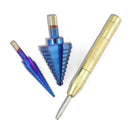 Drillpro 6Pcs HSS Nano Blue Coated Step Drill Bit With Center Punch Set Hole Cutter Drilling Tool