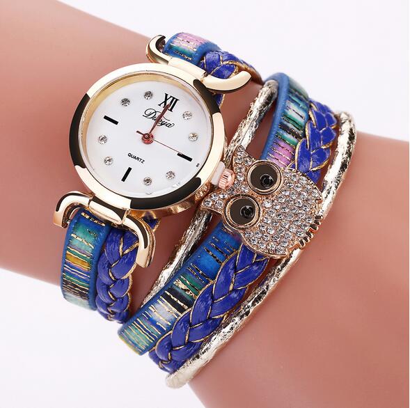 DUOYA DY114 Cute Style Owl Ladies Bracelet Watch Gift Leather Strap Quartz Watches