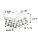 Iron Wire Storage Basket Desktop Sundries Book Organizer Storage Baskets w/ Lining Cloth