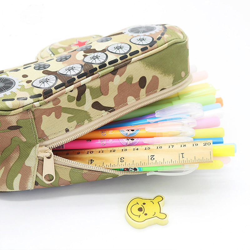 Large Capacity Creative Camouflage Tank Shape Stationery Organizer Zipper Pen Pencil Bag Anti-theft Pencil Case Gifts School Students Supplies