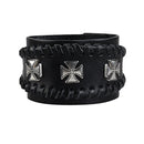 Punk Adjustable Zinc Alloy Cross Double Genuine Leather Bracelet for Men
