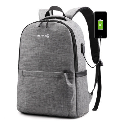 JDXFENG USB Charging Backpack Solid Color Letters Student Laptop Bag