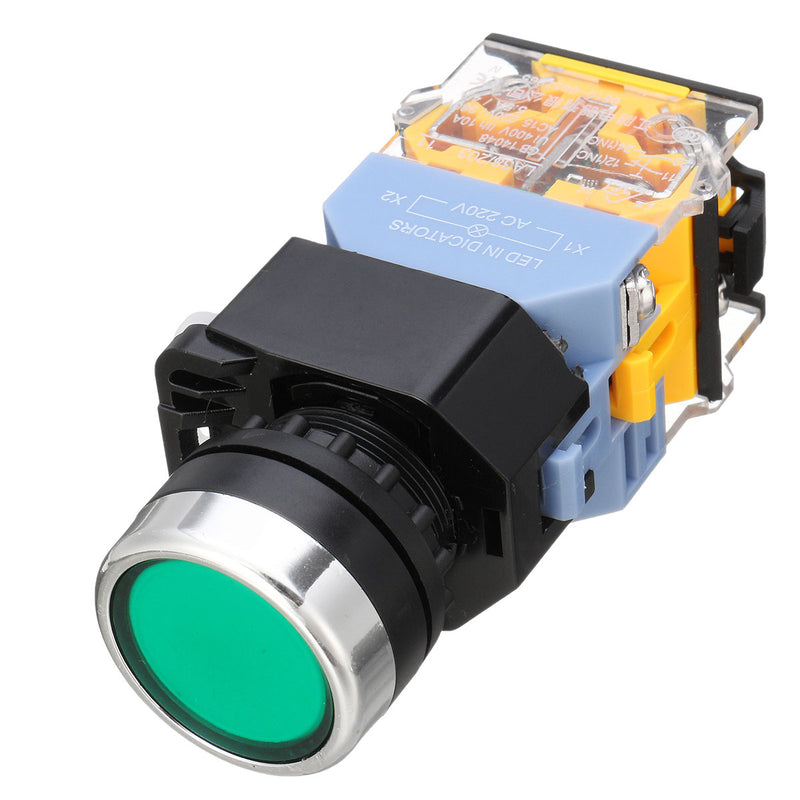Excellway 22mm NO+NC Momentary Panel Mount DPST Control Push Button Switch AC220V