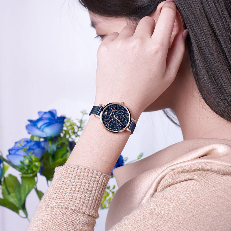 RUIMAS 523 Fashion Women Watch Light Luxury Hardlex Mirror Stainless Steel Strap Quartz Watch