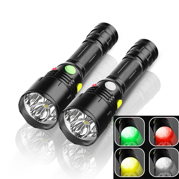 XANES 4Colors Light 9Modes LED Flashlight Railway Signal Lamp Flashlight Outdoor Multifunctional Waterproof 18650/AAA Flashlight with Tail Magnet