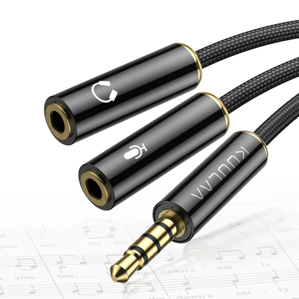 Kuulaa KL-X16 3.5mm One Male to Two Female Mic Headphone Splitter Audio Cable Adapter For Computer Microphone Cellphone