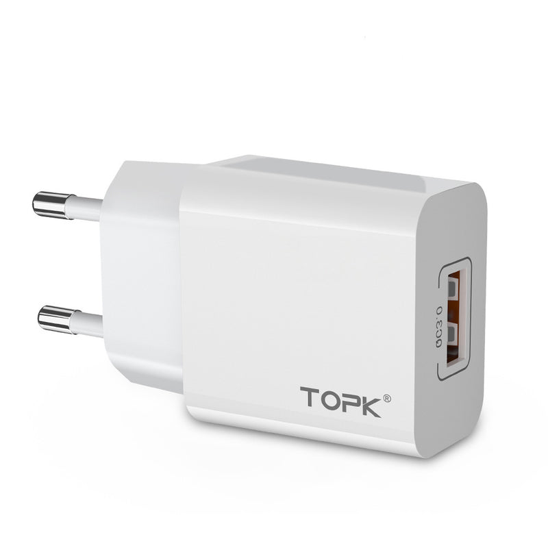 TOPK 18W QC3.0 Fast Charging USB Charger Adapter For iPhone 11 Pro Huawei P30 Pro Mate 30 Xiaomi 9Pro S10+ Note 10