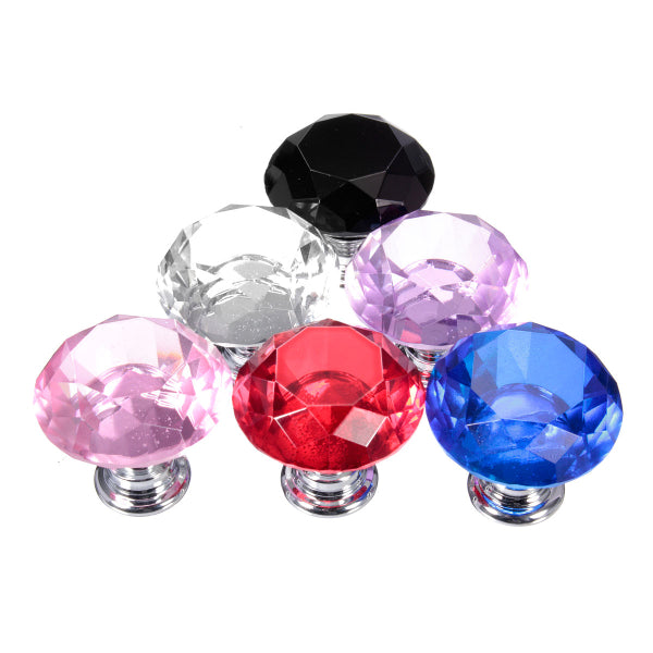 5Pcs 30mm Diamond Crystal Glass Door Drawer Cabinet Furniture Handle Knobs