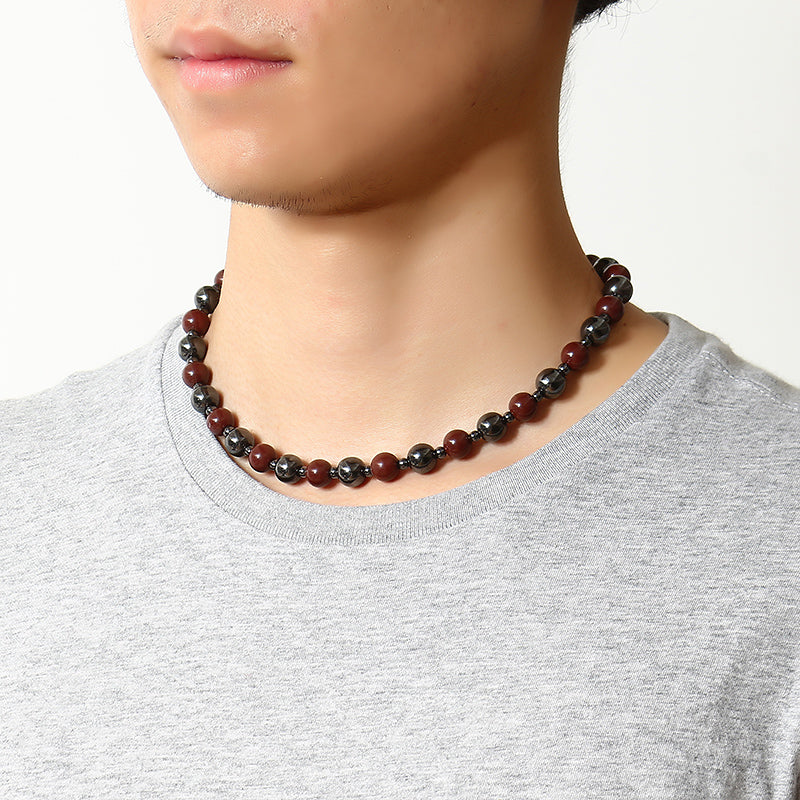 Healthy Healing Jewelry Black and Red Beads Magnet Stone Beaded Necklace Unisex