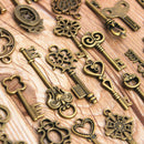70Pcs Vintage Bronze Skeleton Heart Key Pendants DIY Accessaries