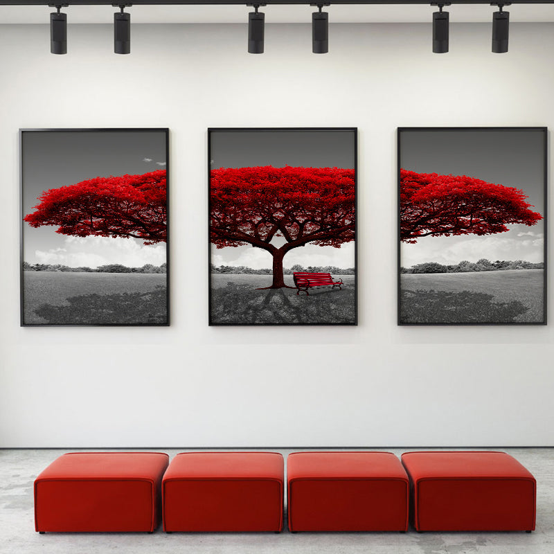 Miico Hand Painted Three Combination Decorative Paintings Redwood tree Wall Art For Home Decoration