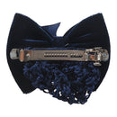 Navy Blue Velvet Bowknot Barrette Hair Clip Snood Net for Women R3T8