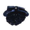 Navy Blue Velvet Bowknot Barrette Hair Clip Snood Net for Women R3T8