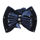 Navy Blue Velvet Bowknot Barrette Hair Clip Snood Net for Women R3T8