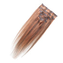 Women Human Hair Clip In Hair Extensions 7pcs 70g 18inch Camel-brown + Red
