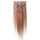 Women Human Hair Clip In Hair Extensions 7pcs 70g 18inch Camel-brown + Red