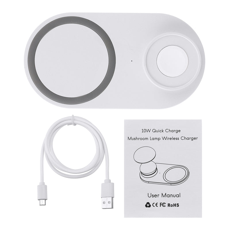 2 In 1 10W Wireless Charger Phone Charger Watch Charger Fast Charging for Qi-enabled Smart Phone for iPhone for Samsung Xiaomi Apple Watch Series