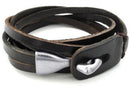 Male female jewelry bracelet bangle real leather alloy black P1V3