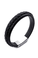 Jewelry Men's Bracelet Bangle Leather Stainless Steel Black