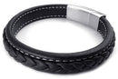 Jewelry Men's Bracelet Bangle Leather Stainless Steel Black
