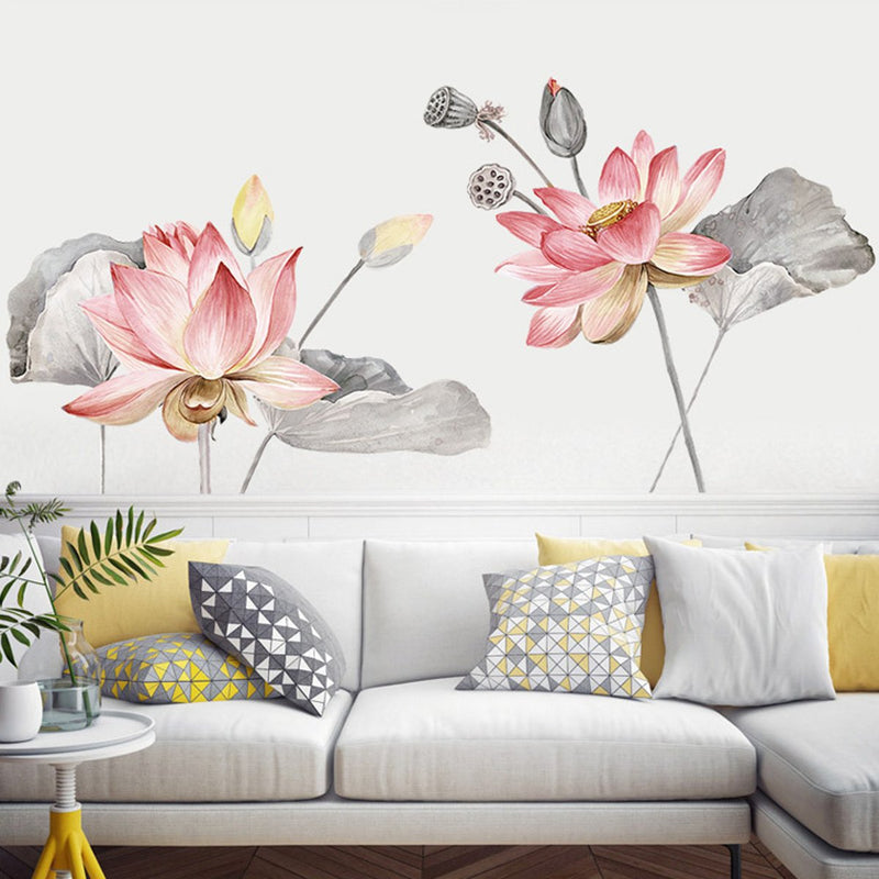Lotus Flower Wall Poster Vinyl Wall Sticker Removable Room Home Decor Chinese Style