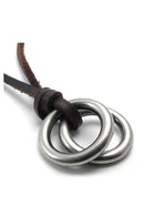Jewelry Men's Ladies Necklace, Ring Pendant with Brown Leather Chain, Brown K4P6