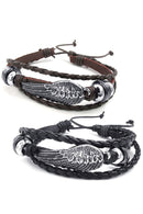 Jewelry Men's Ladies Bracelet, 2 Angels Wings Friendship Bracelet, Leather  V8T5