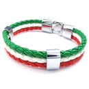 Jewelry bracelet, Italian flag bangle, leather alloy, for men's women, gree