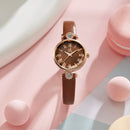 SHENGKE SK K9009 Crystal Roman Numerals Dial Leather Strap Ladies Dress Watch Women Quartz Watch