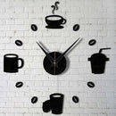 Modern Wall Clocks DIY Large Cup Coffee Stickers Decals Still Alarm - Black