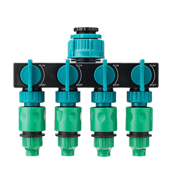 Universal 4 Way Garden Hose Splitter Tap Manifold for 1/2" 3/4" 1" Garden Faucet Shut Off Connector Water Pipe Divider Hose Quick Adapter Outdoor Irrigation