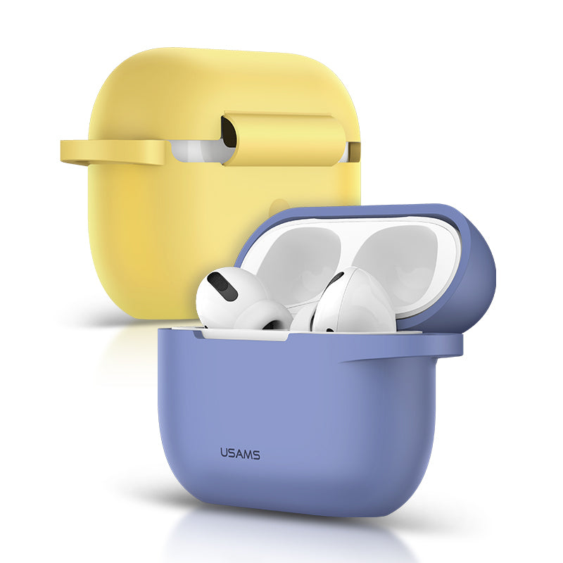 USAMS US-BH568 Pure Silicone Shockproof Earphone Storage Case with Keychain for Apple Airpods 3 Airpods Pro