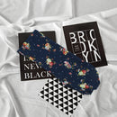 Woman Flower Printed Twist Turban Headband Hair Bands (dark blue) I8O6