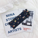 Woman Flower Printed Twist Turban Headband Hair Bands (dark blue) I8O6
