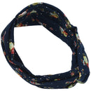 Woman Flower Printed Twist Turban Headband Hair Bands (dark blue) I8O6
