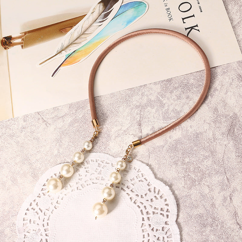 Sweet Hair Band Elegant Pearl Pendant Gemstone Fake Earrings Headbrand Hair Accessories for Women