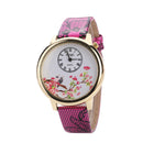 Flower and Bird Quartz Watch Casual Style Leather Strap Women Wrist Watches