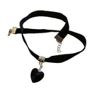Black Velvet Choker Crystal Heart Pendant Gothic Handmade PUNK Necklace (Si F1W5