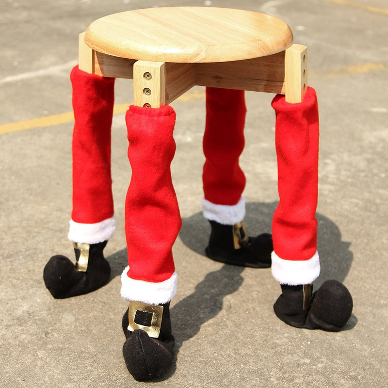4Pcs Christmas Red Table Chair Legs Feet Sock Sleeve Cover Floor Protector Tables Leg Covers Party