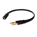 Black 3.5mm Y Splitter 2 Jack Male to 1 Female Headphone Mic Audio Adapter