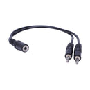 Black 3.5mm female to 2 of 3.5mm Male Audio Splitter Cable for speakers or