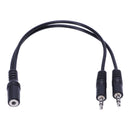 Black 3.5mm female to 2 of 3.5mm Male Audio Splitter Cable for speakers or