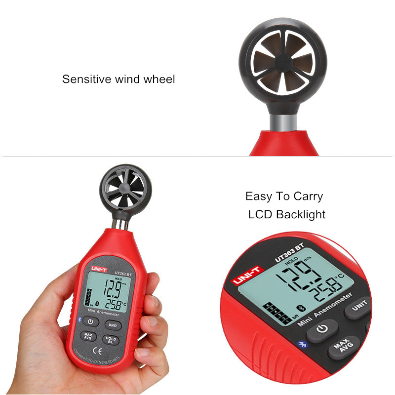 UNI-T bluetooth Digital LCD Anemometer Gauge Wind Flow Speed Temperature Tester