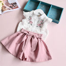 2PCS Summer Girls Clothing Set Floral Shirts+Short Kids Outfit Set For 2Y-9Y
