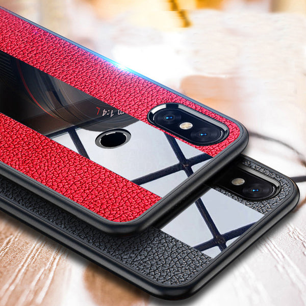 Bakeey Luxury Shockproof Soft Silicone PU Leather Tempered Glass Protective Case For Xiaomi Mi MIX 3