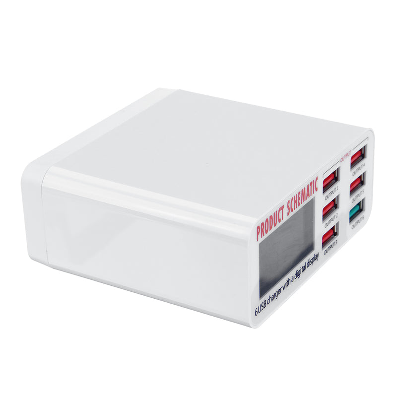 Digital USB Charger 6 Multi Port Fast Charging Station High Speed Desktop Travel